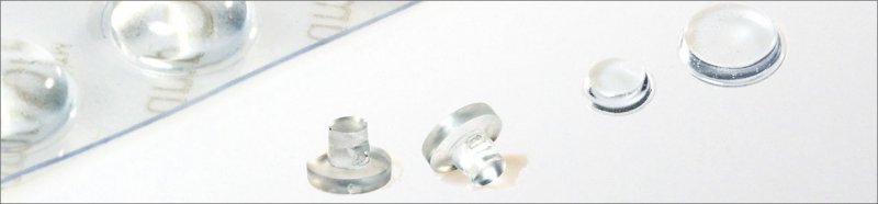 Gummi-Abstandnoppen als Auflage aus farblos-transparenten Kunststoff, Tischaufleger aus farblos-transparenten Kunststof