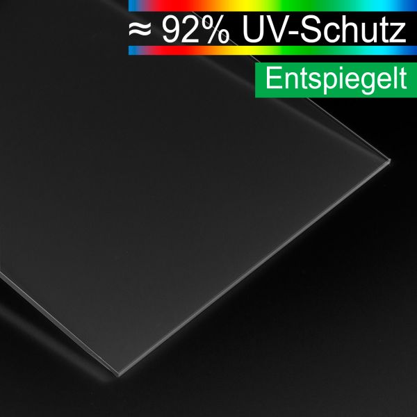 Artglass UV92. Entspiegeltes Bilderglas. "Museumsglas", Stärke 2 mm   