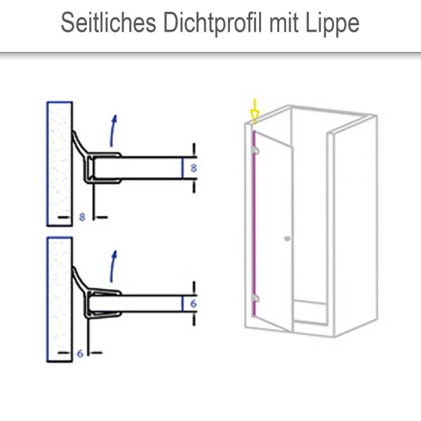 Seitliches Dichtprofil mit Lippe 135°. PVC transparent.   52090270
