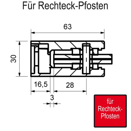 Glasklemme, gerader Anschluss. 63 x 45 x 30 mm, halbrund, inklusive herausnehmbaren Sicherungsstift. Edelstahl, geschliffen  Vorschaubild #2